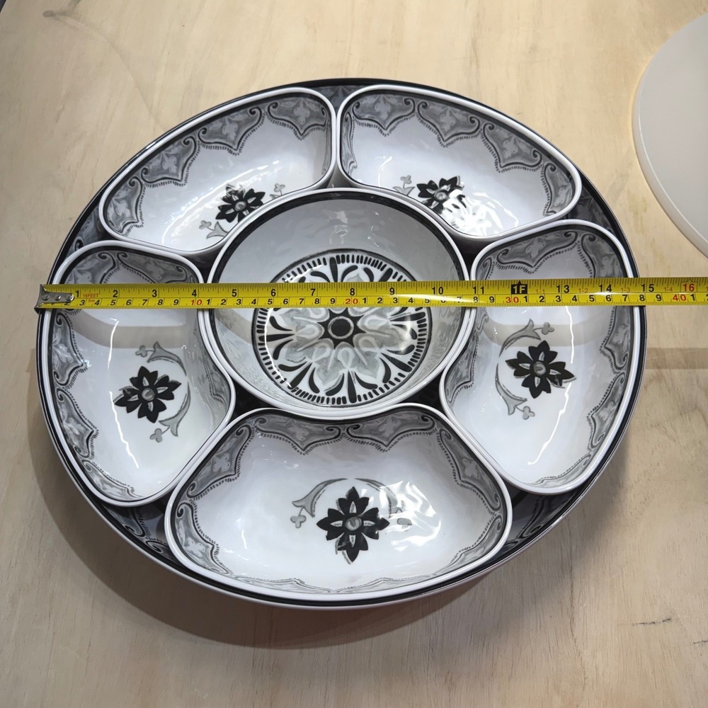 7 Piece Melamine Lazy Susan Divided Serving Dishes Set with Lid Floral Mandala - Picture 11 of 11